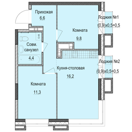 49,3 м², 2-комнатная квартира 9 350 000 ₽ - изображение 1