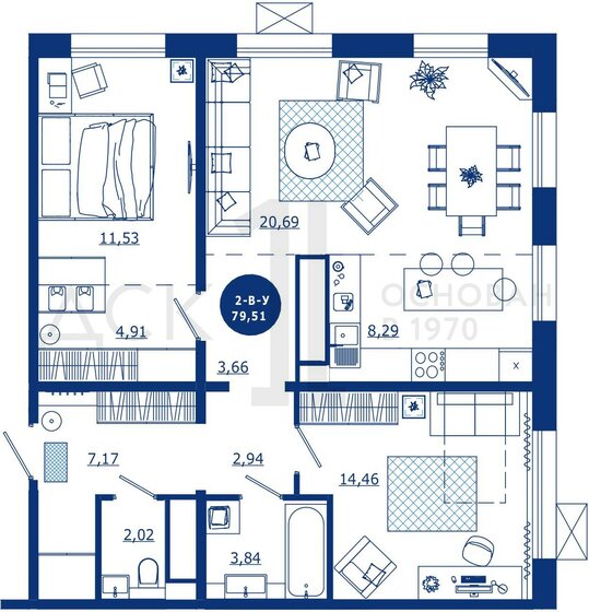 79,5 м², 2-комнатная квартира 11 650 000 ₽ - изображение 14