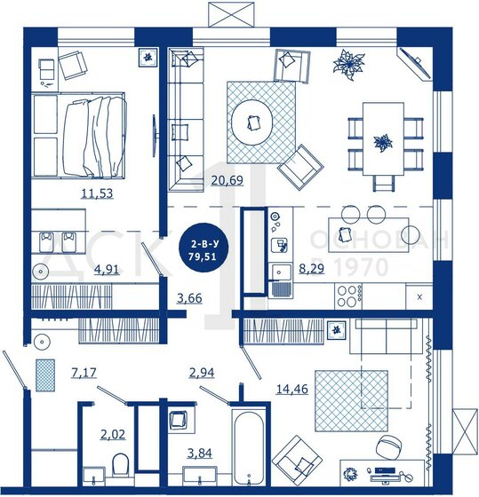 42 м², 2-комнатная квартира 3 100 000 ₽ - изображение 23