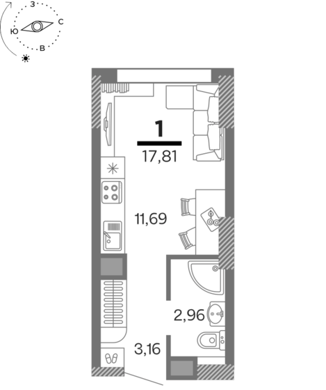 17,8 м², 1-комнатная квартира 2 377 606 ₽ - изображение 1