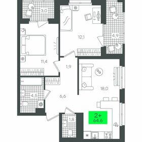 Квартира 64,6 м², 2-комнатная - изображение 1