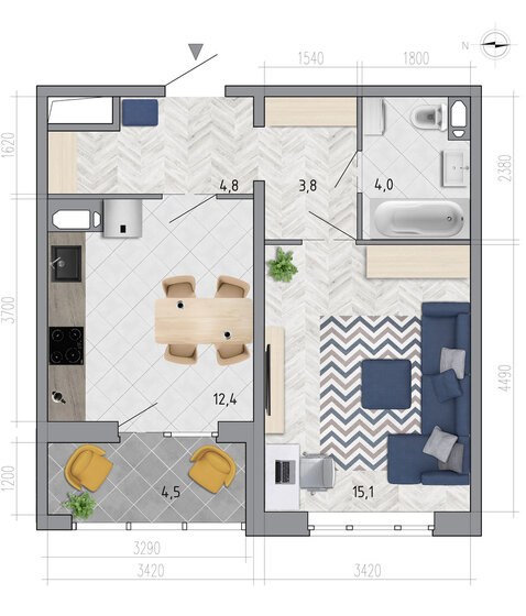 37,2 м², 1-комнатная квартира 3 481 920 ₽ - изображение 1