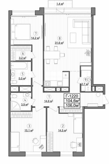 106 м², 3-комнатные апартаменты 33 890 400 ₽ - изображение 1