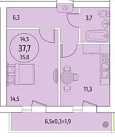 38 м², 1-комнатная квартира 3 600 000 ₽ - изображение 26