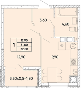 32,8 м², 1-комнатная квартира 4 477 200 ₽ - изображение 30