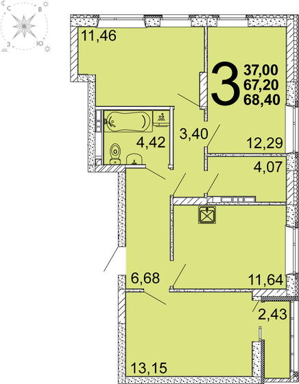 68,3 м², 3-комнатная квартира 9 138 647 ₽ - изображение 1