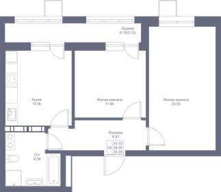 61,1 м², 2-комнатная квартира 11 609 000 ₽ - изображение 33