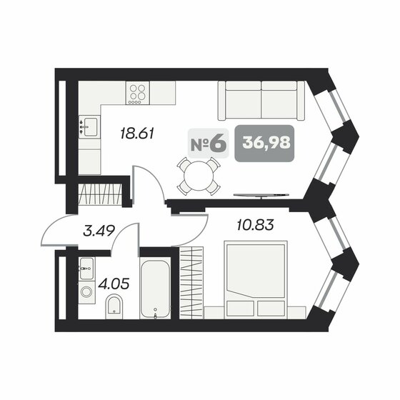 37 м², 1-комнатные апартаменты 6 850 000 ₽ - изображение 1