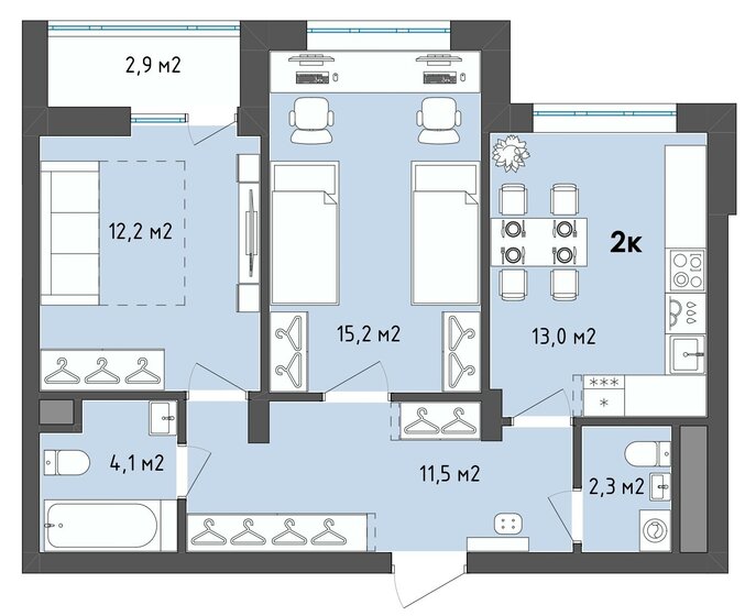 59,8 м², 2-комнатная квартира 7 261 514 ₽ - изображение 1