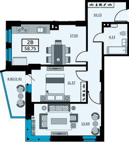 58,2 м², 2-комнатная квартира 7 400 000 ₽ - изображение 58