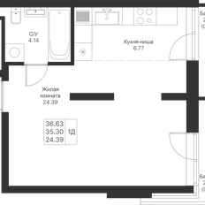 Квартира 36,6 м², 1-комнатная - изображение 3