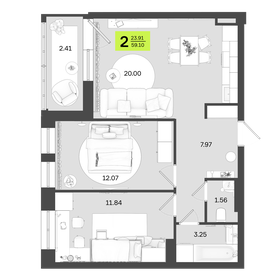 Квартира 59,1 м², 2-комнатная - изображение 1