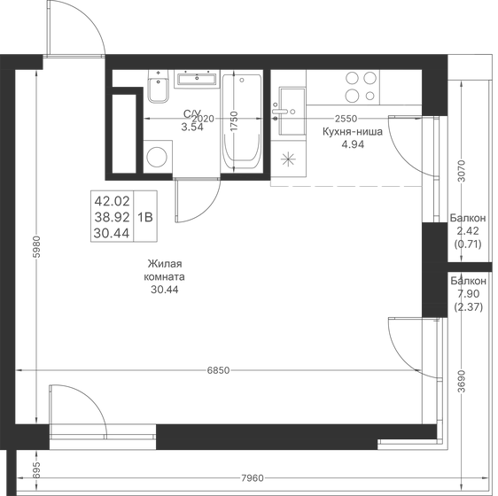 42 м², квартира-студия 9 177 168 ₽ - изображение 91