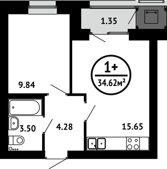 34,6 м², 1-комнатная квартира 5 262 240 ₽ - изображение 1
