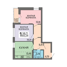 Квартира 60,2 м², 2-комнатная - изображение 1