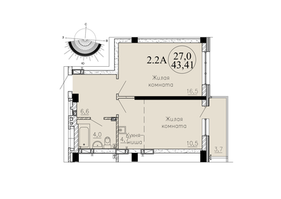 Квартира 43,4 м², 2-комнатная - изображение 1