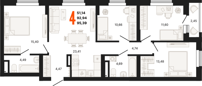 92 м², 4-комнатная квартира 12 000 000 ₽ - изображение 14