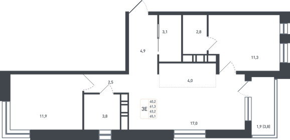 Квартира 63,2 м², 3-комнатная - изображение 1