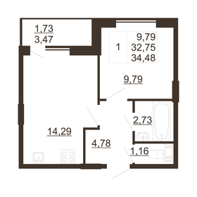 Квартира 34,5 м², 1-комнатная - изображение 1