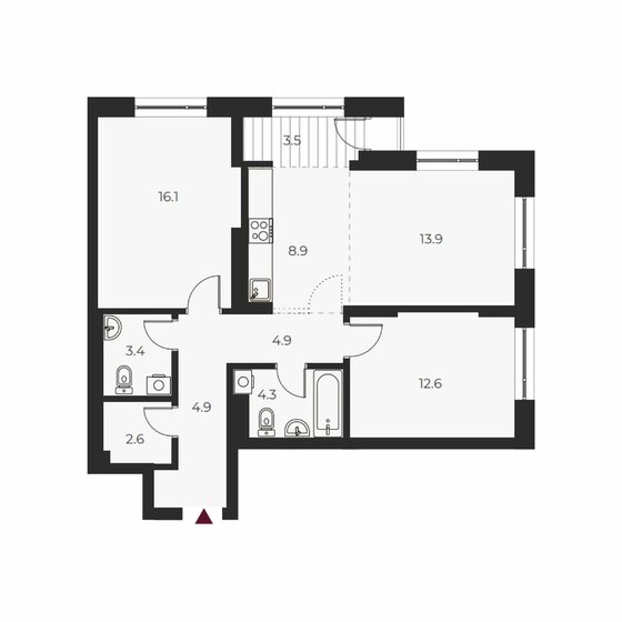 75,1 м², 3-комнатная квартира 13 050 000 ₽ - изображение 1