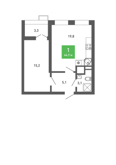 44,9 м², 1-комнатная квартира 5 414 873 ₽ - изображение 1