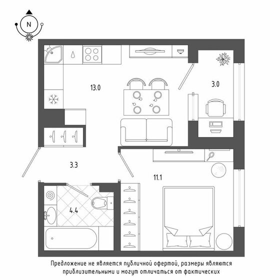 33,3 м², квартира-студия 11 580 893 ₽ - изображение 1