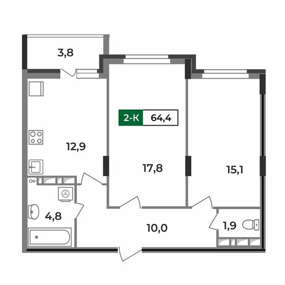 64,4 м², 2-комнатная квартира 6 150 200 ₽ - изображение 1