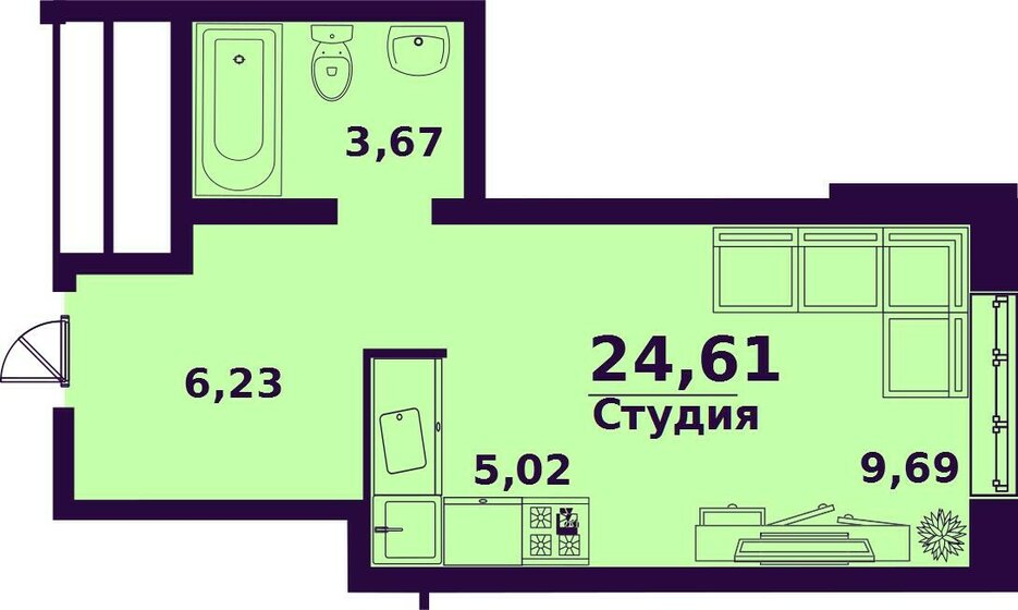 24,6 м², 1-комнатная квартира 2 461 000 ₽ - изображение 1