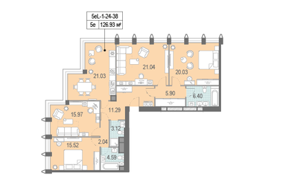 Квартира 129,3 м², 4-комнатная - изображение 1