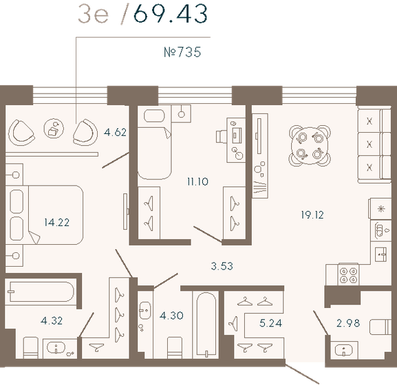 69,4 м², 2-комнатные апартаменты 45 593 072 ₽ - изображение 1