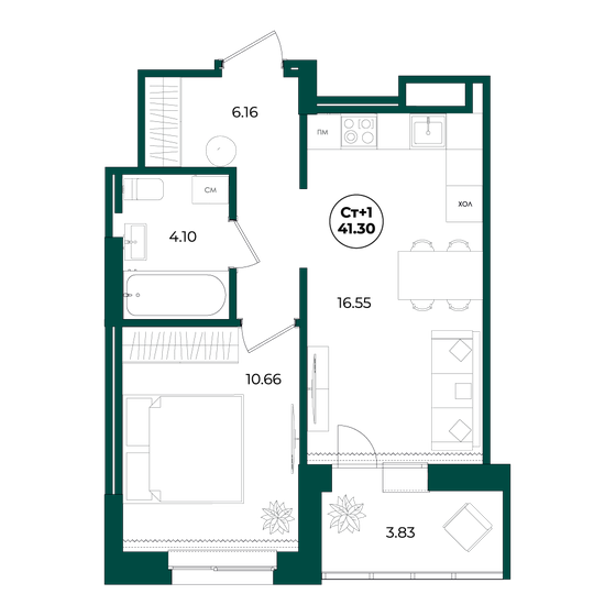 41,3 м², 1-комнатная квартира 5 290 000 ₽ - изображение 1