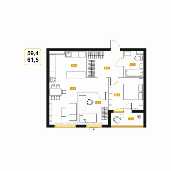 61,2 м², квартира-студия 8 545 662 ₽ - изображение 1