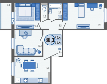80,3 м², 3-комнатная квартира 6 175 070 ₽ - изображение 24
