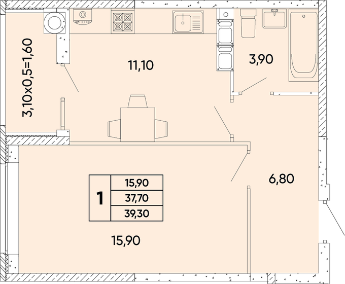 39,3 м², 1-комнатная квартира 4 951 800 ₽ - изображение 1