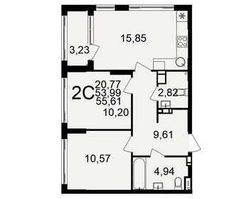 Квартира 55,6 м², 2-комнатная - изображение 1