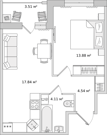 43,9 м², 1-комнатная квартира 9 851 087 ₽ - изображение 1