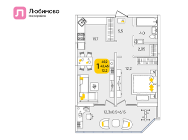 Квартира 49,2 м², 1-комнатная - изображение 1