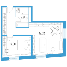 Квартира 53,9 м², 1-комнатные - изображение 1