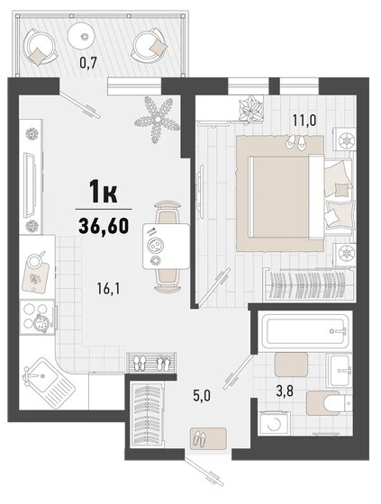 36,6 м², 1-комнатная квартира 10 262 640 ₽ - изображение 1