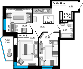 72,8 м², 4-комнатная квартира 6 290 000 ₽ - изображение 78