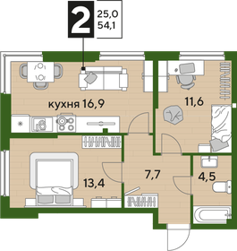 54,9 м², 2-комнатная квартира 5 700 000 ₽ - изображение 63