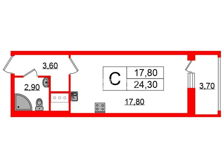 24,3 м², квартира-студия 7 630 000 ₽ - изображение 1