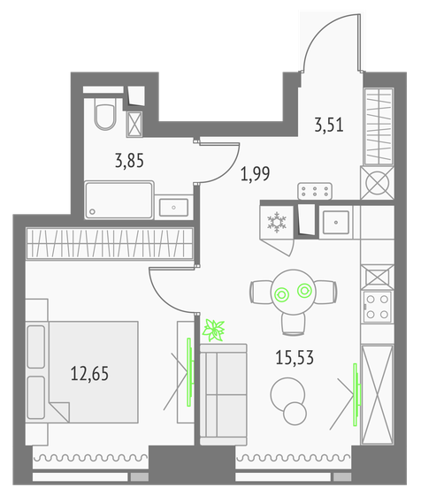 37,5 м², 1-комнатная квартира 24 731 892 ₽ - изображение 1