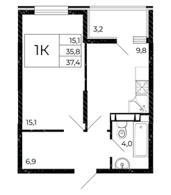 Квартира 37,4 м², 1-комнатная - изображение 1