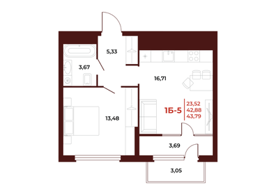 43,7 м², 1-комнатная квартира 4 700 000 ₽ - изображение 6