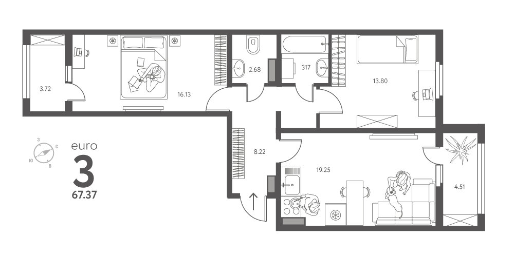 67,4 м², 2-комнатная квартира 7 006 480 ₽ - изображение 51