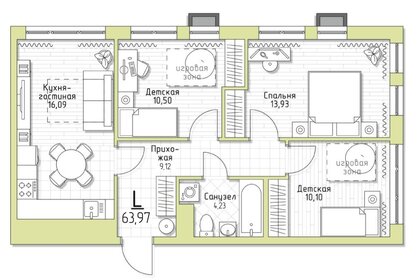 Квартира 64 м², 3-комнатная - изображение 1