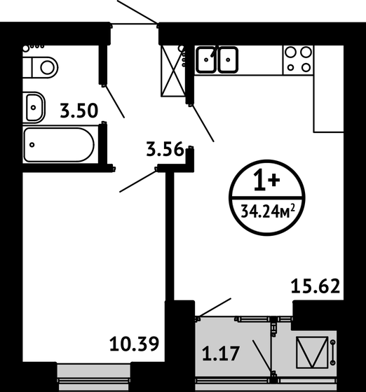 34,2 м², 1-комнатная квартира 5 136 000 ₽ - изображение 1