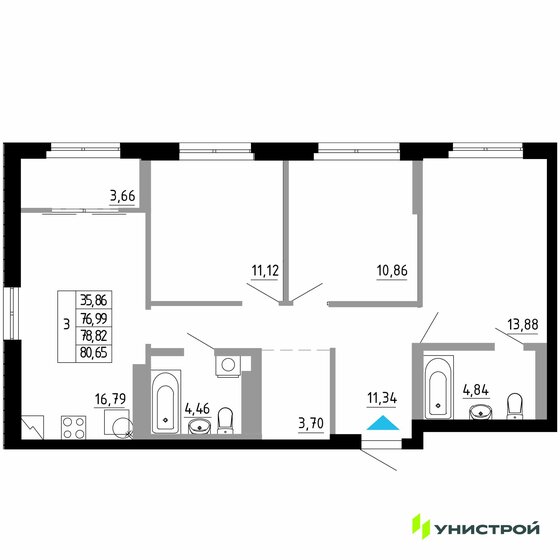 78,8 м², 3-комнатная квартира 8 659 000 ₽ - изображение 1