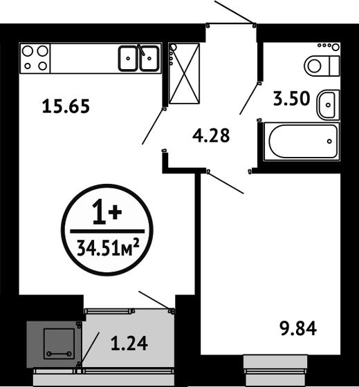 34,5 м², 1-комнатная квартира 5 176 500 ₽ - изображение 1